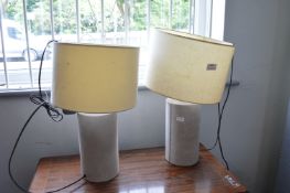 Pair of Suede Effect Table Lamps with Cream Shades