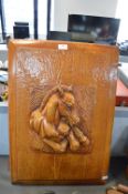 Carved Wooden Cupboard Door Panel with Horse Design