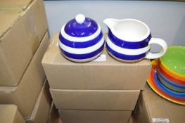 *Three Blue & White Stripe Sugar and Cream Pot Sets
