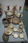 EPNS Candelabra, Cake Stand, Wine Tasting Beakers, and a Scrap Silver Mirror Back