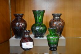 Five Small Venetian Coloured Glass Vases