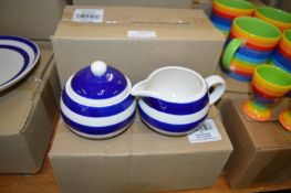*Three Blue & White Stripe Sugar and Cream Pot Sets