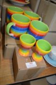 *Four Rainbow Stripe Mugs with Two Matching Egg Cups