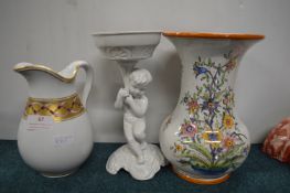Two Pottery Vases (one AF), and a Jug