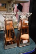 Two Mirrored Glass Candlesticks
