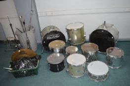 Drum Kit Comprising Assorted Drums, Cymbals, and Stands