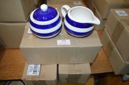 *Three Blue & White Stripe Sugar & Cream Pot Sets