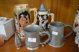 Two Steins and Two Pewter Tankards etc.