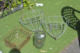 Two Wire Hanging Baskets, Lantern, etc.