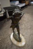 Brass Sculpture of a Young Boy on Onyx Base