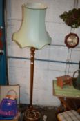 Turned Mahogany Standard Lamp with Green Shade