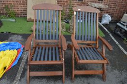Two Wooden Reclining Garden Chairs