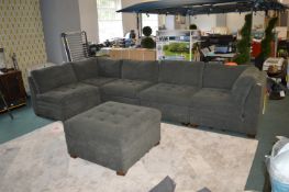 *5pc Sectional Sofa Comprising Two Corners, Three Straights, plus a Gas-Lift Pouffe