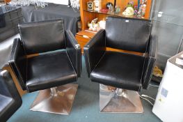 Two Faux Leather Gas-Lift Salon Chairs with Diaman