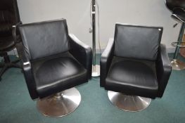 Pair of Black Faux Leather Salon Chairs