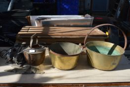 Two Victorian Brass Jam Pans and Assorted Items