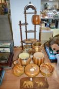 Decorative Woodenware Including Small Shelves, Lidded Pots, etc.