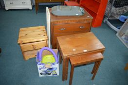 Nest of Three Tables, Small Chest of Drawers, Vacuum Cleaner, Mirror, etc.