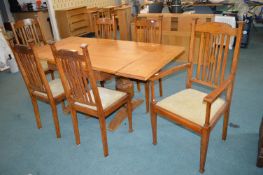 1930’s Light Oak Extending Dining Table on Baluster Legs with Set of Six Arts & Craft Chairs