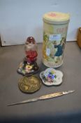 Decorative Items Including Sterling Silver Letter Opener, Cloisonne Miniature Dishes, etc.