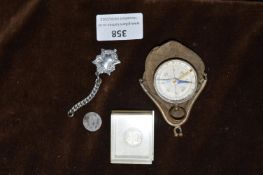 Pocket Compass, Silver Fob, and Coins