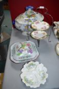 Decorative Pottery Covered Dishes and Cake Stand Including Copeland Spode