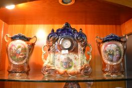 Victorian Pottery Clock and Garniture Vases