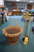 Log Basket and Brass Fireside Companion Set