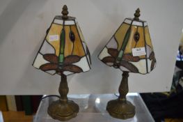 Pair of Leaded Glass Table Lamps with Dragonfly Design