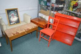 Assorted Small Furniture, Double Piano Stool, Bookshelves, etc.