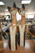 Pair of Wooden Cat Ornaments
