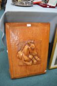Carved Wooden Door Panel with Horse Design