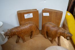 Pair of Carved Wood Leopard Bookends