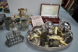 EPNS Tray, Cutlery, Pewter Tankards, Calibri Lighter, etc.