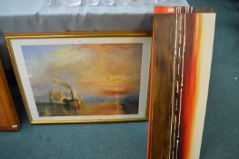 Framed Turner Print and Two Abstract Canvas Wall Art Painting