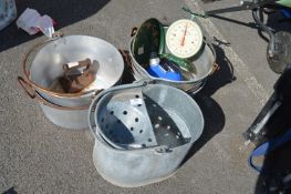Jam Pans, Galvanised Wash Bucket, etc.