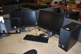 *Two HP Monitors with Three Stands, Keyboard, and HP Core i5 Computer (hard drive removed)