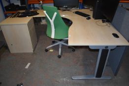*L-Shape Desk with Three Drawer Cabinet, and an Operators Chair