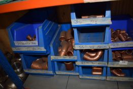 *Sixteen Boxes of Copper Push Fit Pipe Fittings, Elbows, and Ts in Various Diameters and Bores