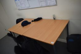 *Six Beech Topped Tables 75x75cm with Twelve Stackable Polypropylene Chairs