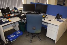 *Light Grey Workstation Comprising L-Shape Desk with Lefthand Return, Side Table, Standalone