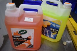 *5L of Turtle Wax Big Orange Auto Shampoo, and 5L of PMA Wash & Wax