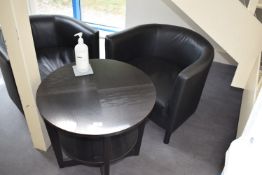 *Pair of Black Faux Leather Tub Seats, and a Black Ash Circular Table