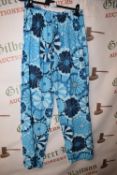 *Love My Fashion Elasticated Blue Floral Linen Trousers (one size)