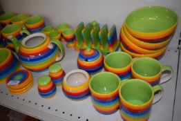 *30+ Pieces of Rainbow Crockery (teapot lid missing)