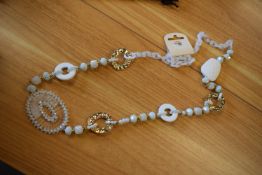 *Long Beaded Necklace in White