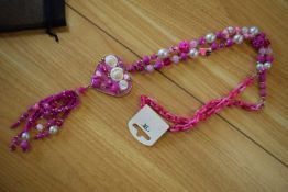 *Long Beaded Necklace in Cerise