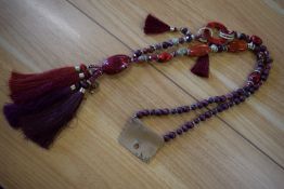 *Long Beaded Necklace in Burgundy & Green