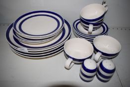 *Blue & White Crockery Including Four Plates, Four Side Plates, Four Cups & Saucers, and Salt &