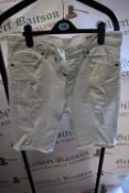 Distressed White Denim Shorts Size: 32